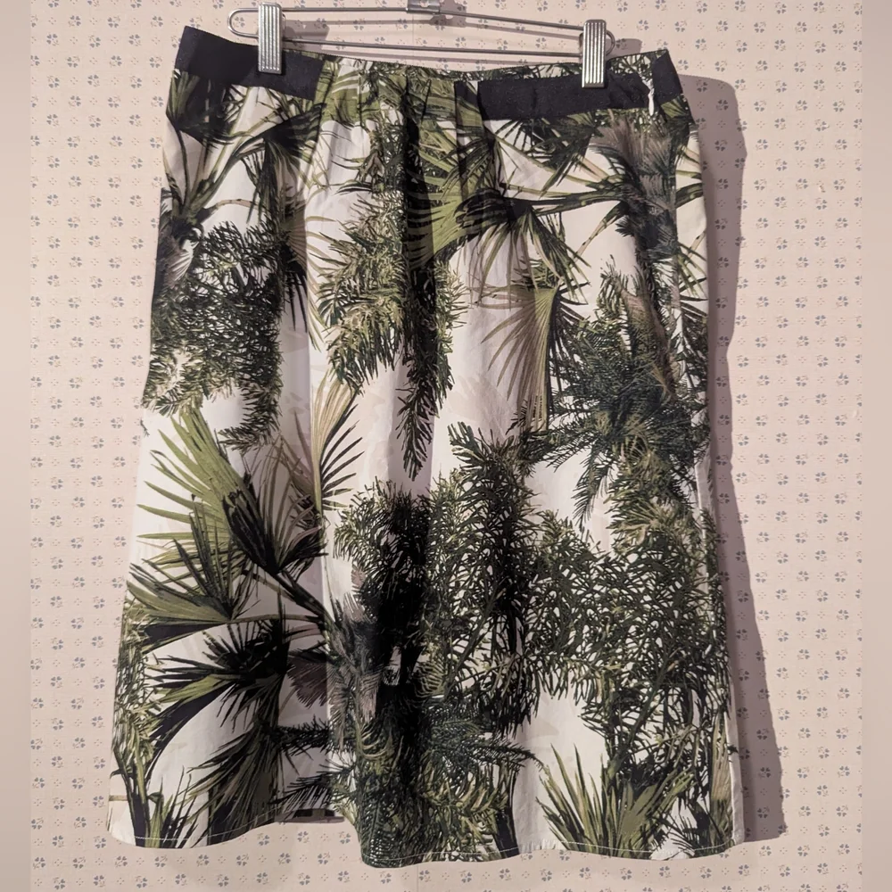 🫒 Worthington 12 Nature Trees Print Skirt, Cotton Small Pleats Office  Saturday